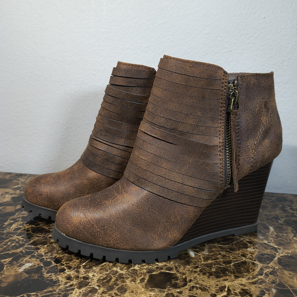 Sugar Brown Wedge Ankle Boots Size 7 Like New